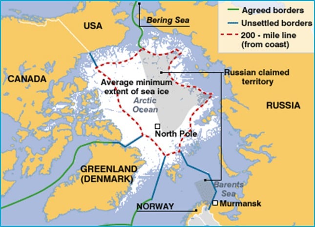 Territories in the Arctic Ocean and Barents Sea claimed by Russia (Source: Foreign Policy Digest)